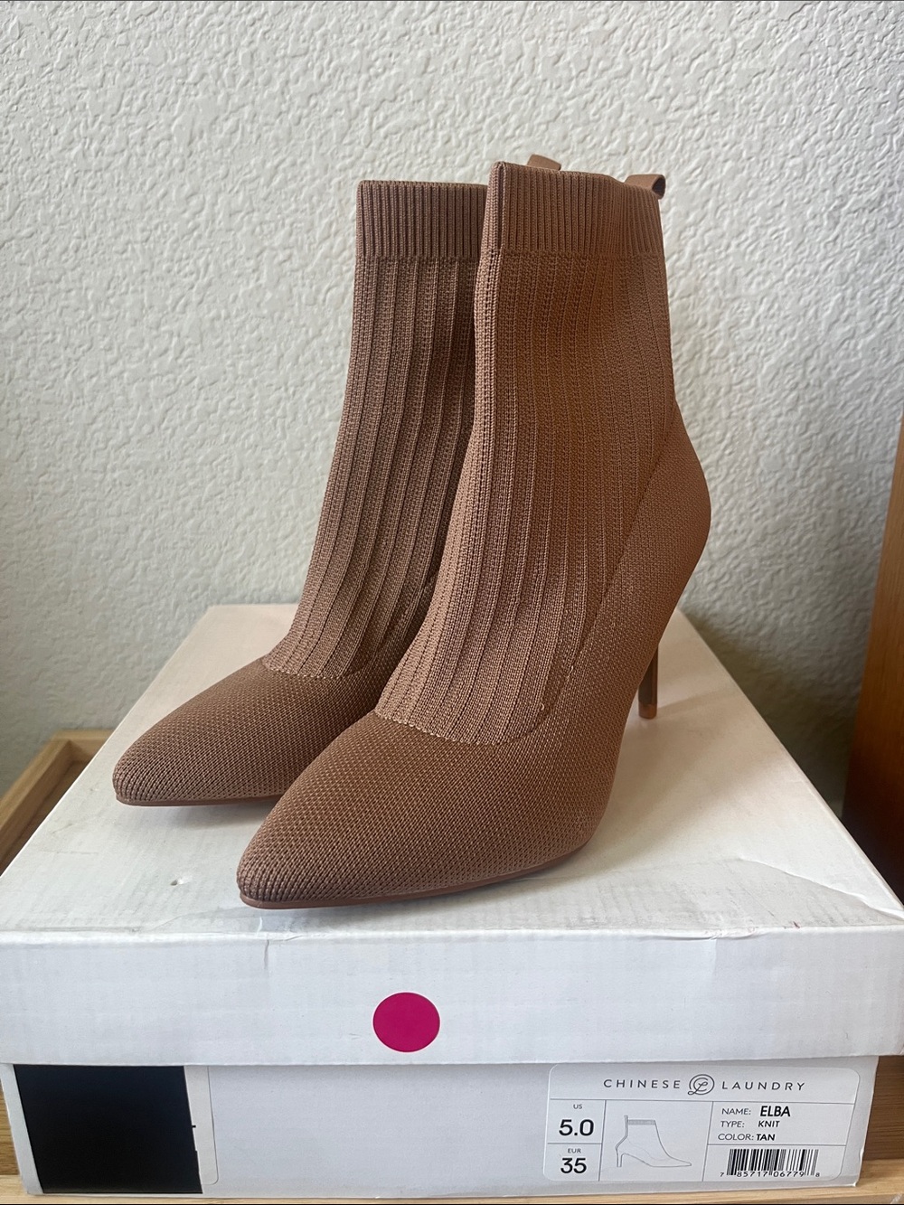 Chinese Laundry Tan Knit Pointed Sock Booties